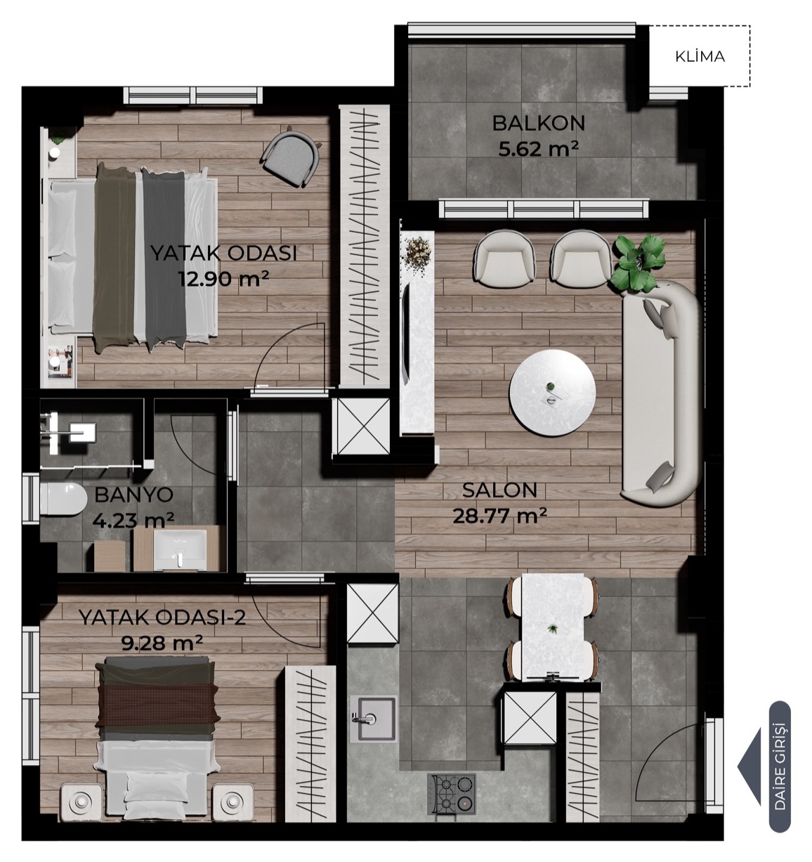 2+1 A-B blok daire planı